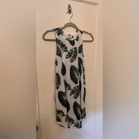 Ava Sky Green Taro Kalo Leaf Print Mini Dress - Picture 1 of 7